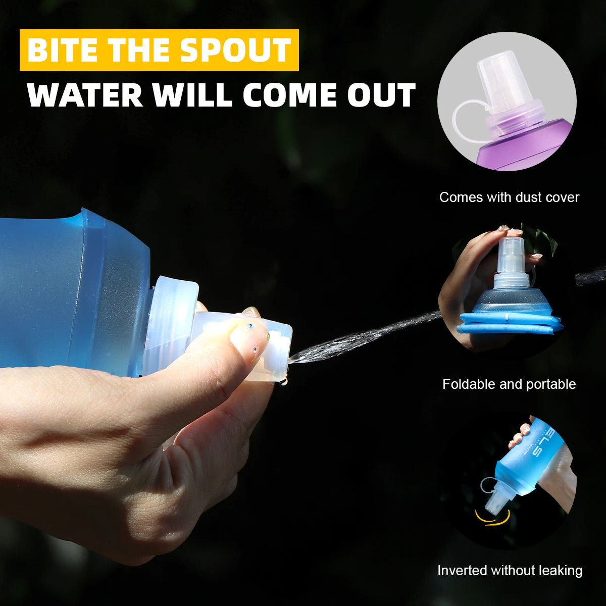 Outdoor Sport Water Bottle Camping Running Bicycle Soft Folding TPU Soft Flask Water Bag Large Diameter Light BPA Free
